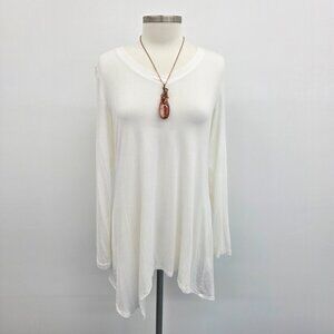 LOGO By Lori‎ Goldstein Womens White Asymmetric Tunic Top Size M Long Sleeve